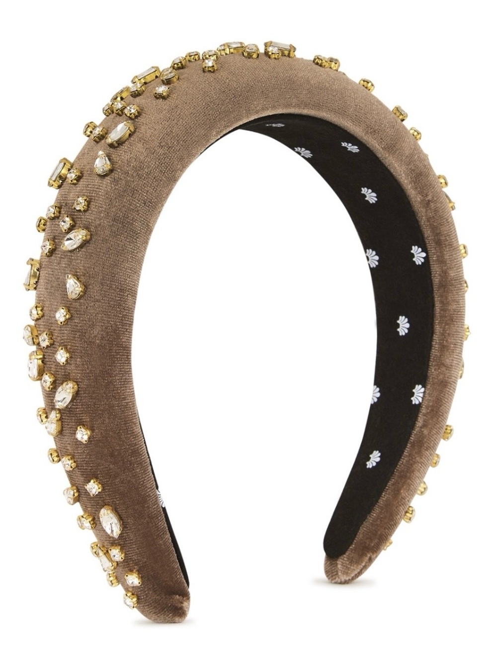 LeLe Sadoughi Taupe crystal-embellished velvet headband